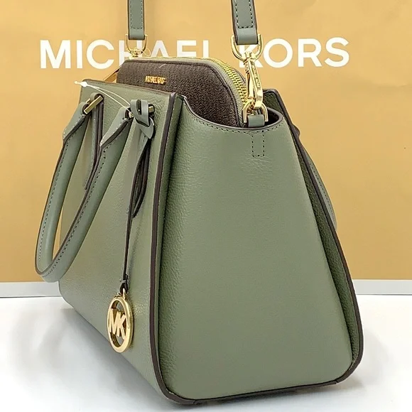 MICHAEL KORS DARIA LARGE SATCHEL ARMY GREEN / BROWN SIGNATURE COLOR - Picture 6 of 16